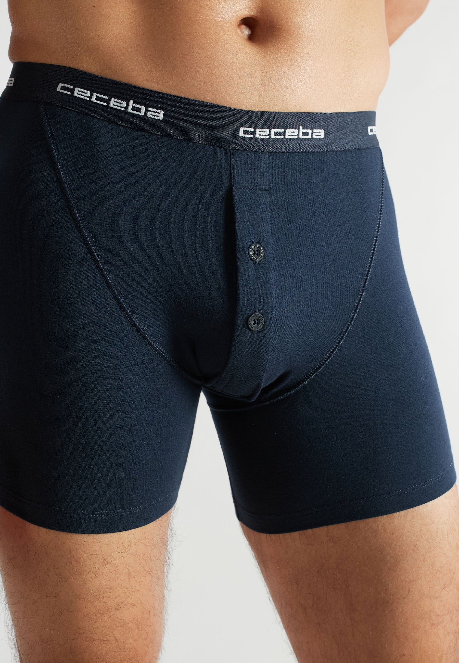 CECEBA Herren Long-Pants blau uni 2er Pack