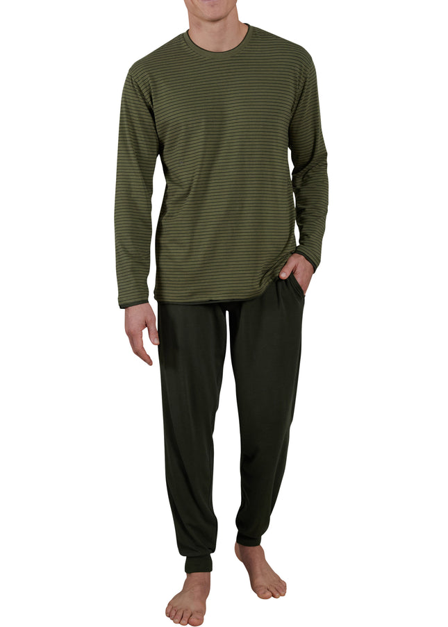 CECEBA Herren Pyjama grün längsgestreift