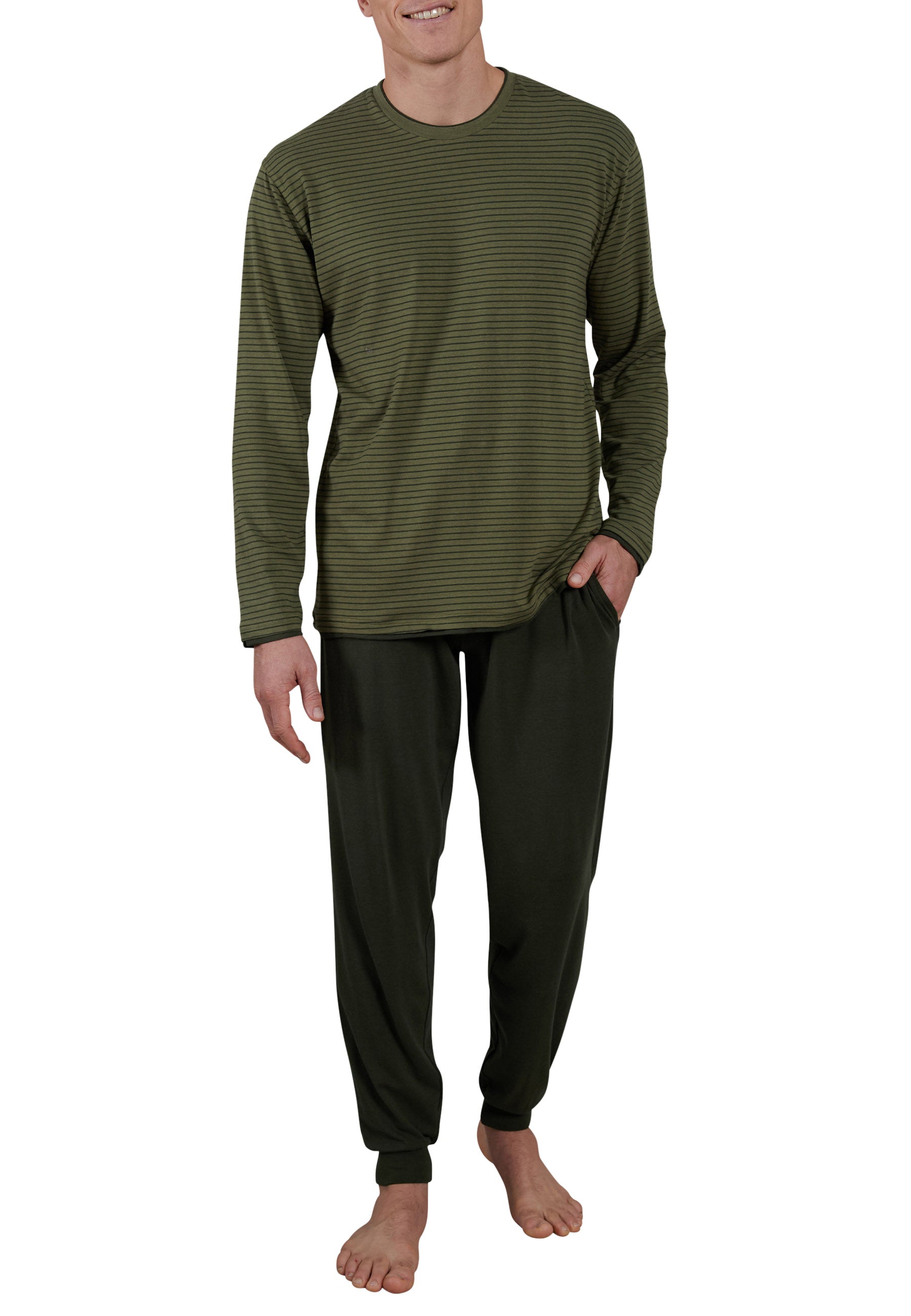 CECEBA Herren Pyjama grün längsgestreift