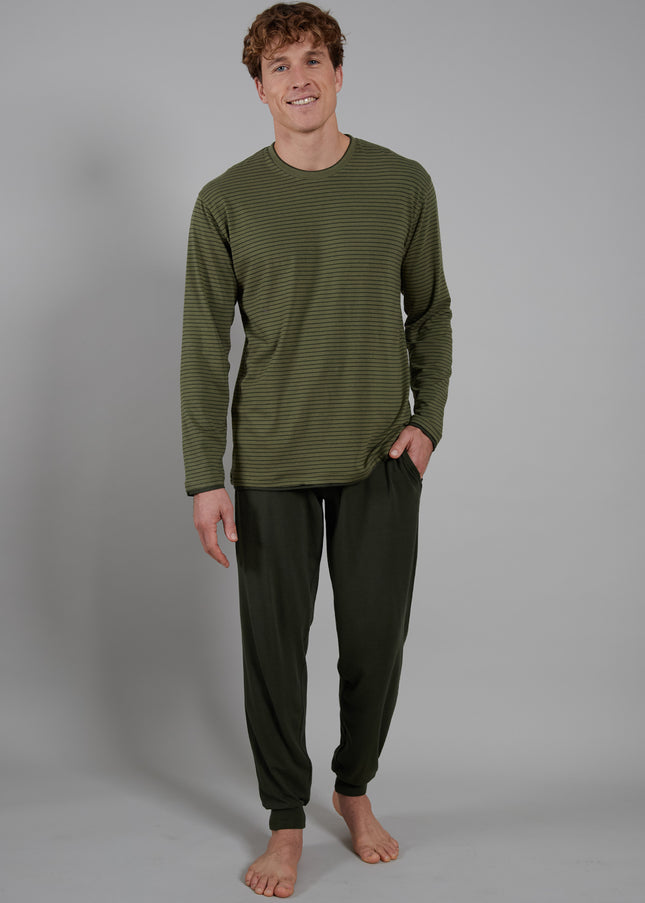 CECEBA Herren Pyjama grün längsgestreift