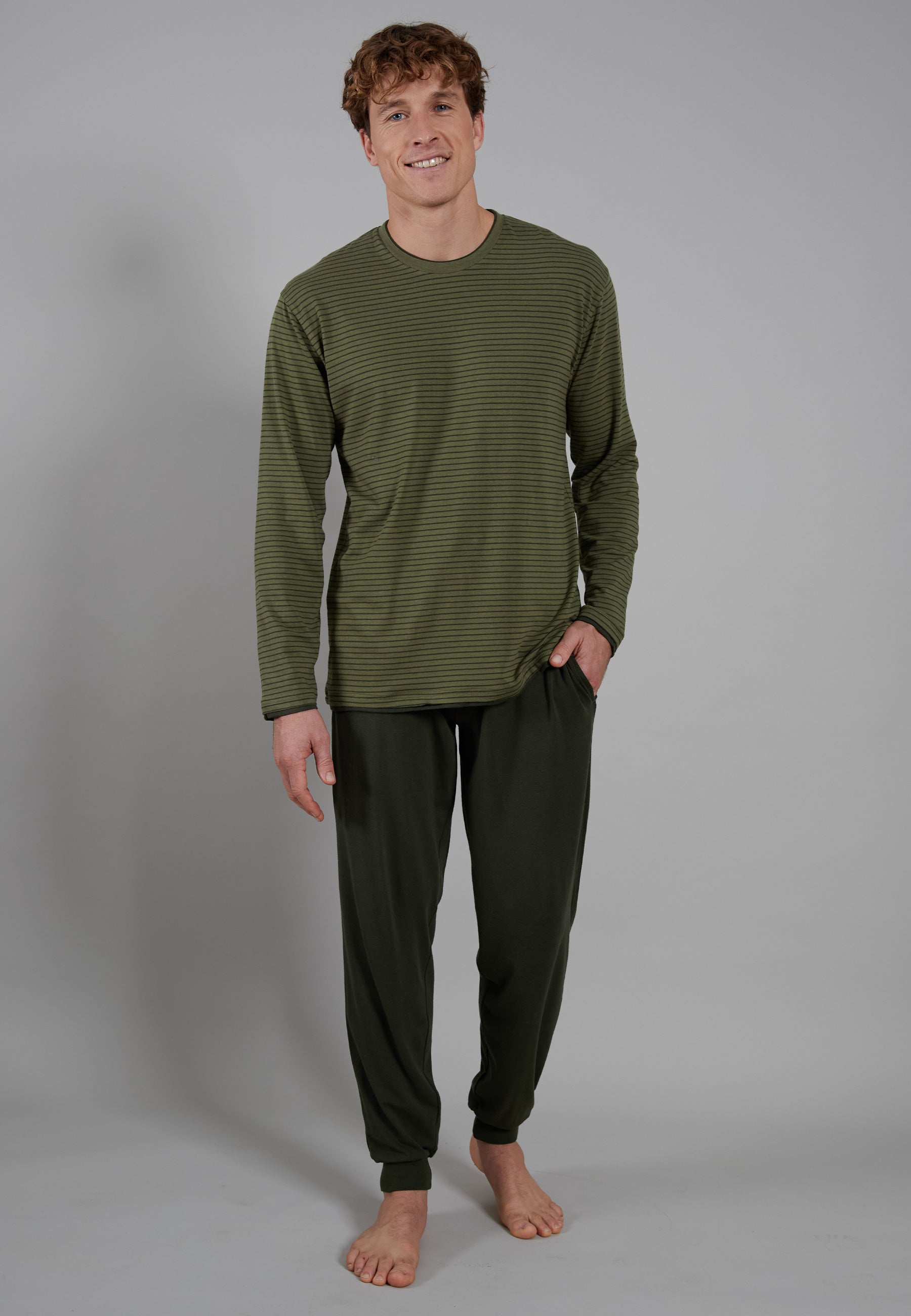 CECEBA Herren Pyjama grün längsgestreift