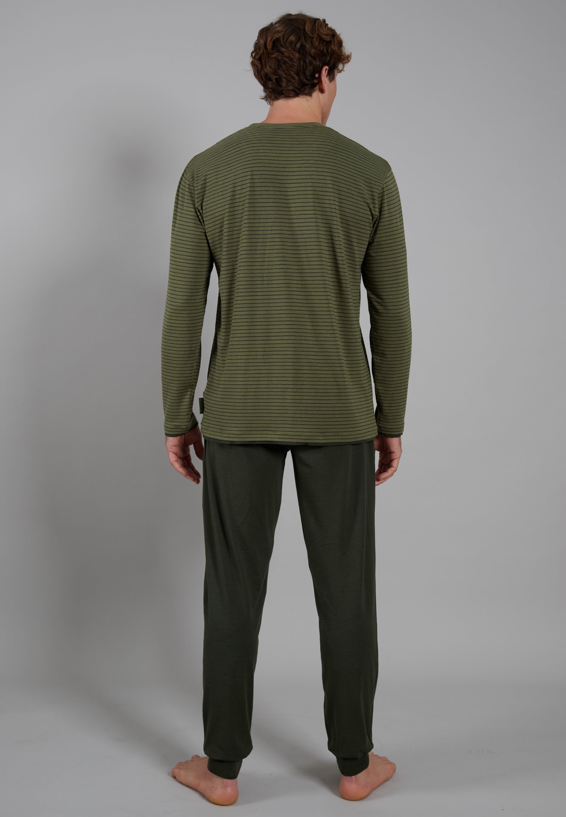 CECEBA Herren Pyjama grün längsgestreift