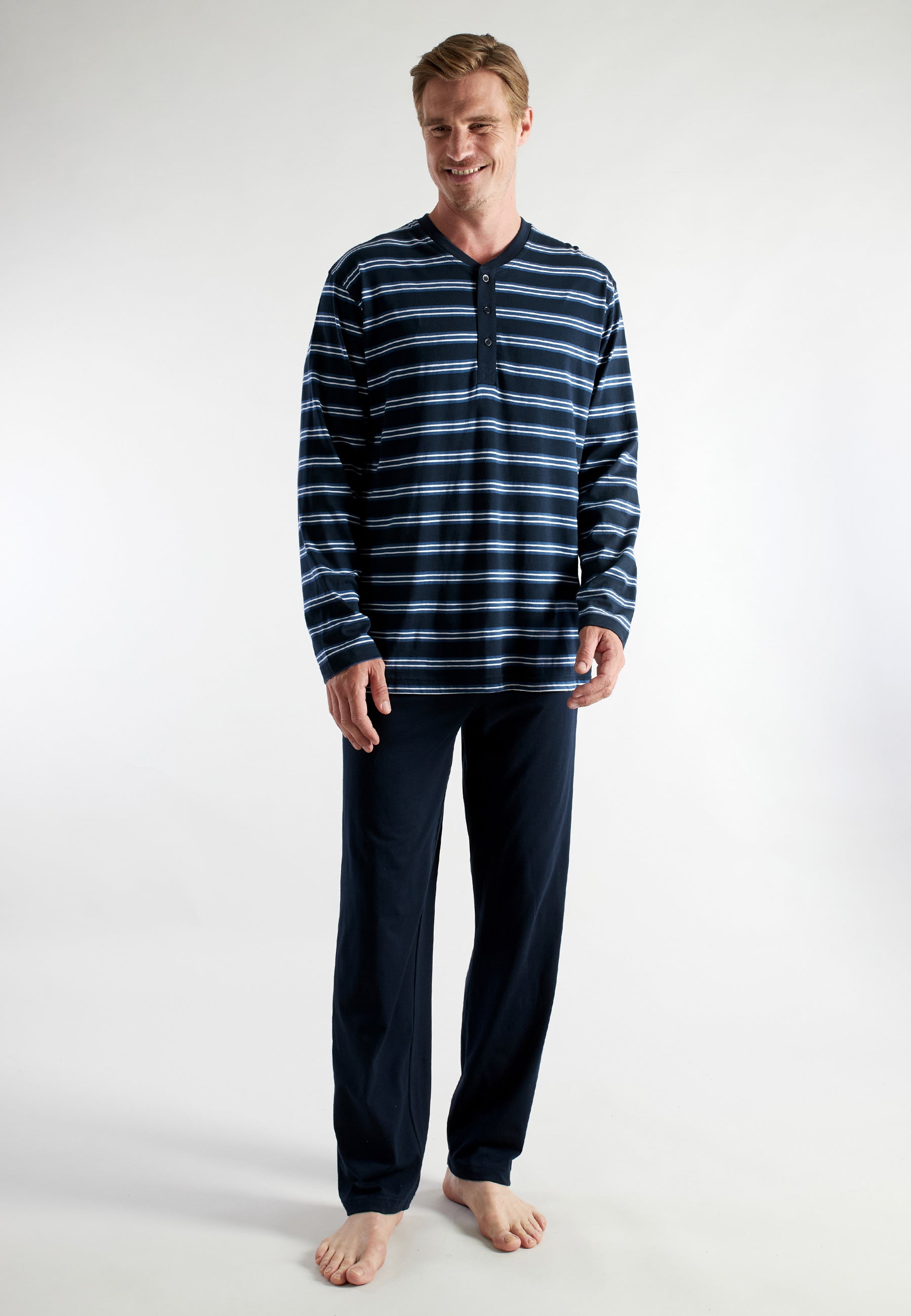 CECEBA Herren Pyjama blau quergestreift