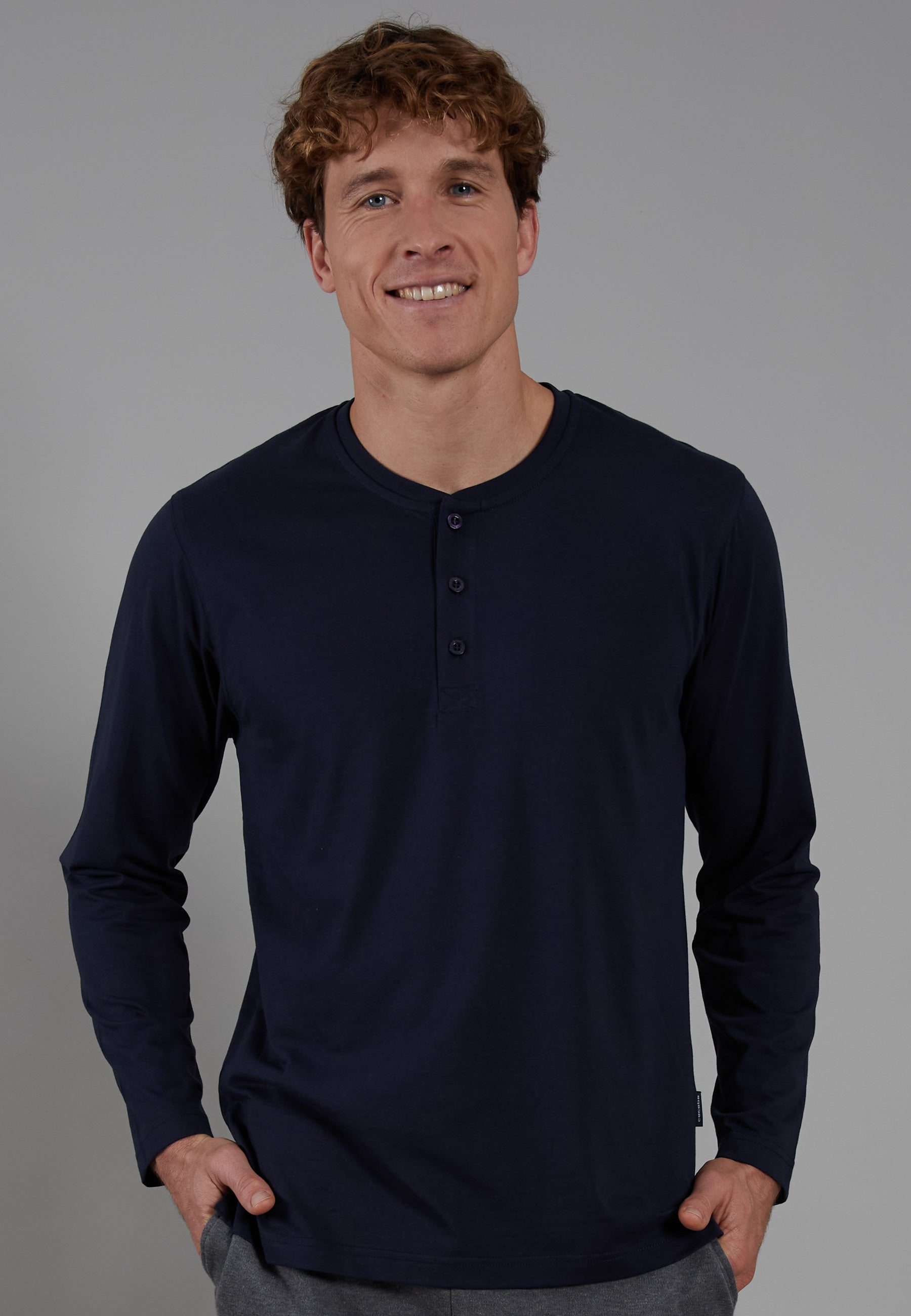 CECEBA Herren Longsleeve blau uni