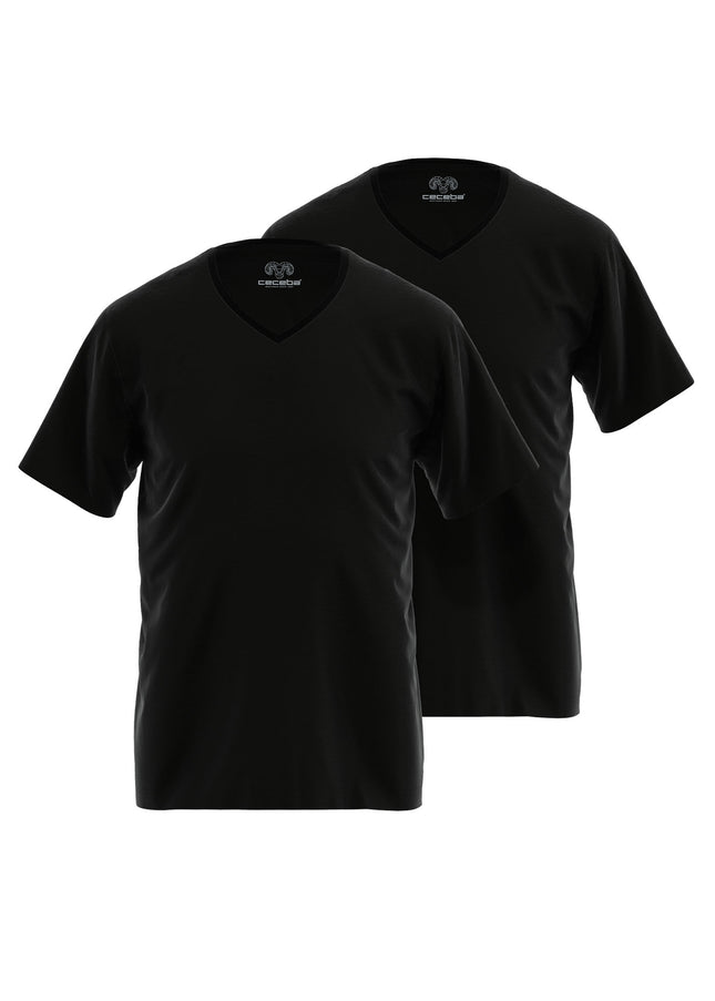 CECEBA Herren Shirt schwarz uni 2er Pack