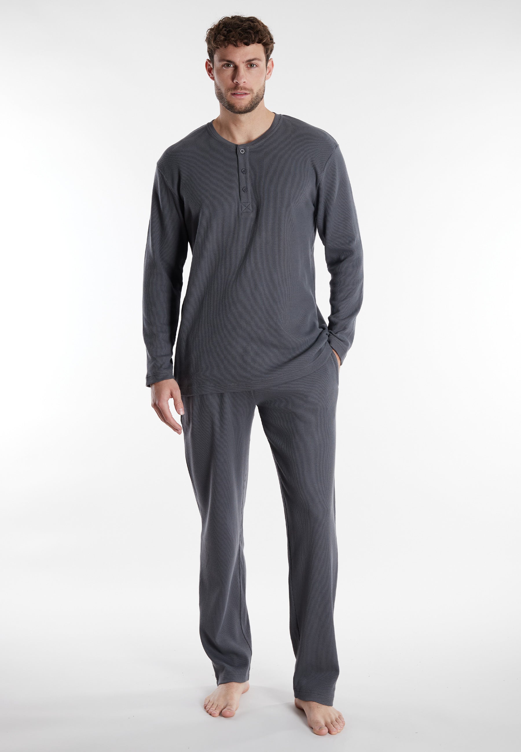 CECEBA Herren Pyjama grau uni