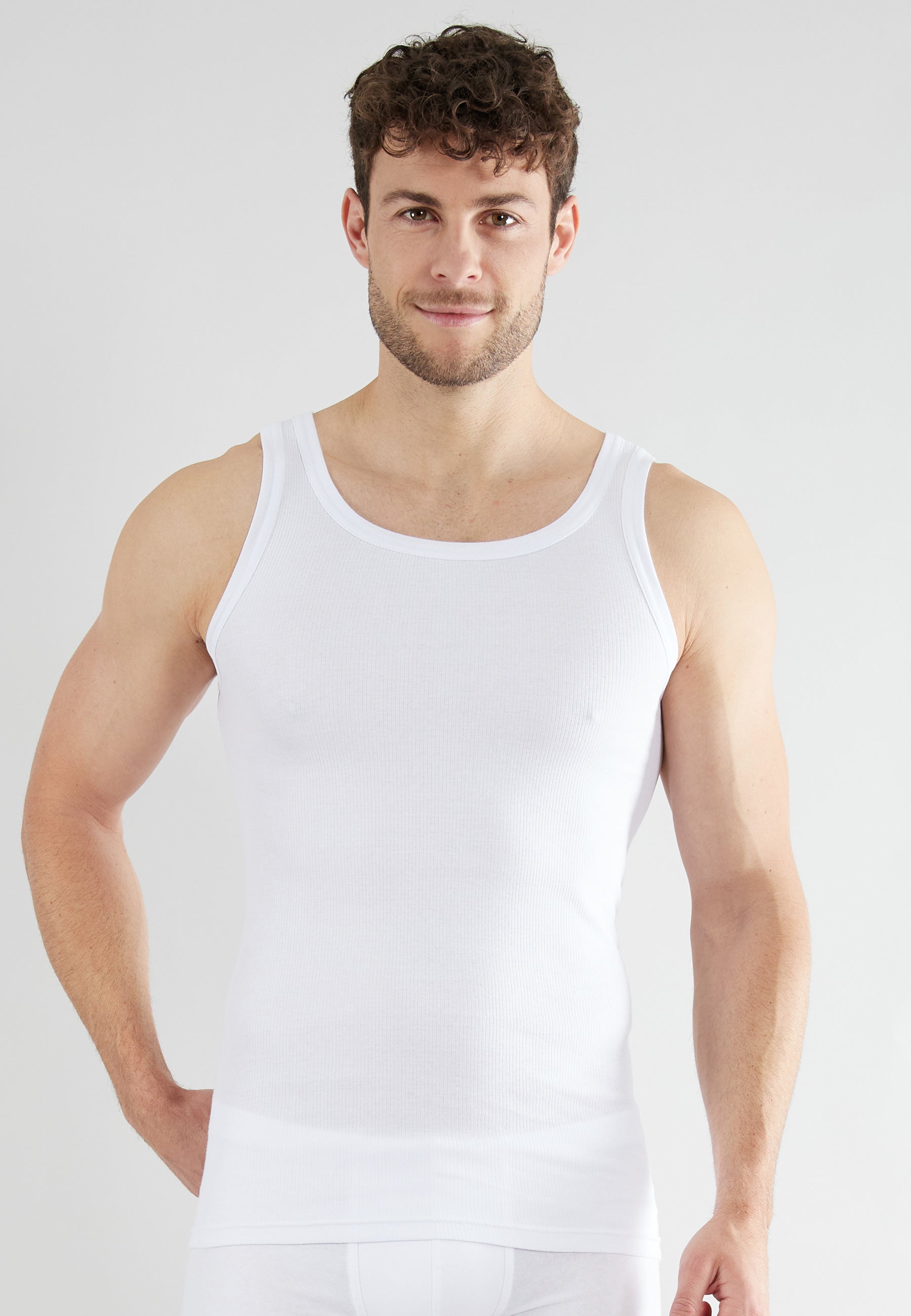 CECEBA Herren Tank-Top weiß uni 2er Pack
