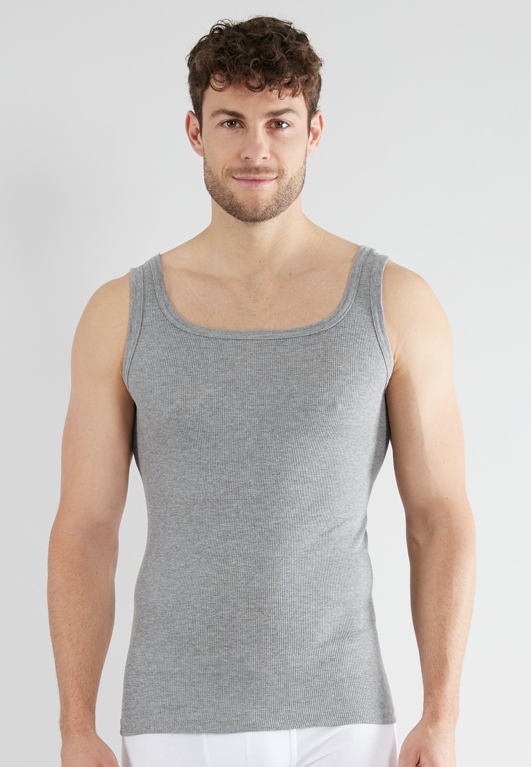 CECEBA Herren Tank-Top grau uni 2er Pack