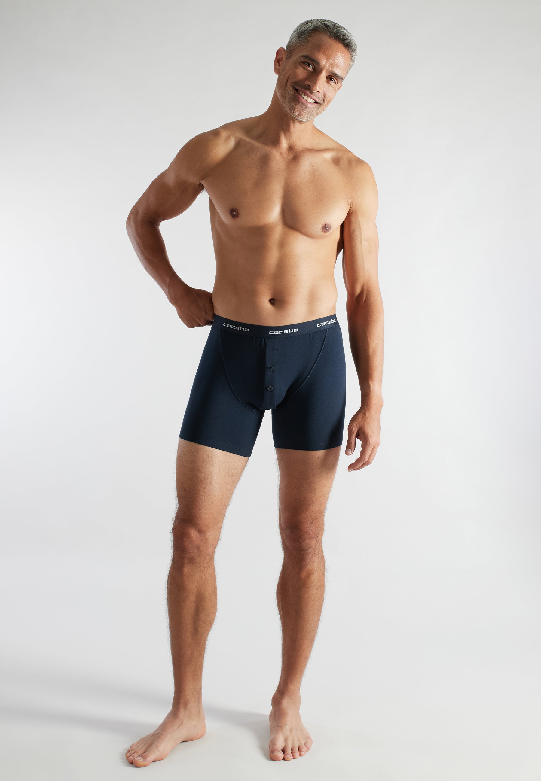 CECEBA Herren Long-Pants blau uni 2er Pack