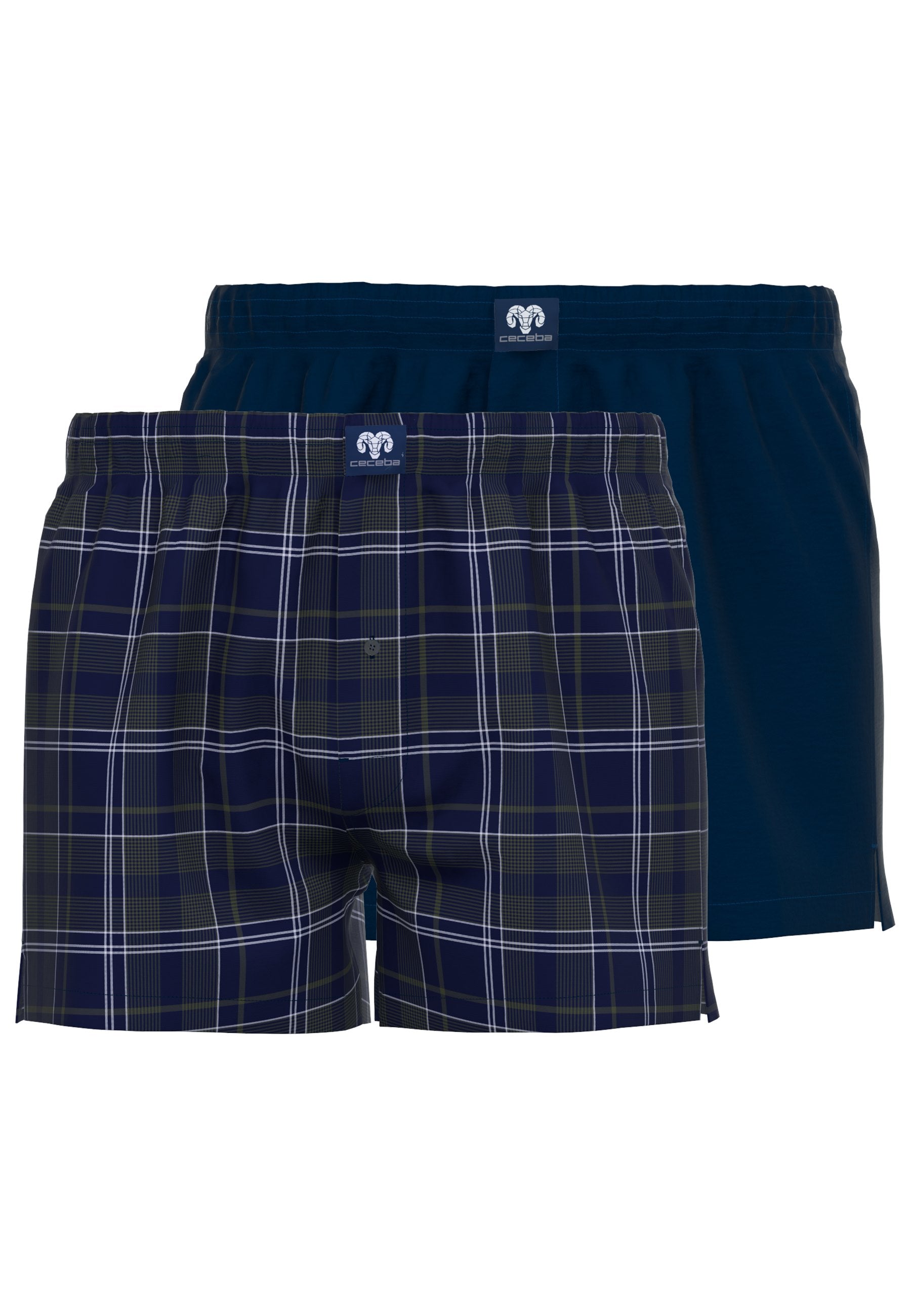 CECEBA men's boxer shorts, blue, plain, pack of 2