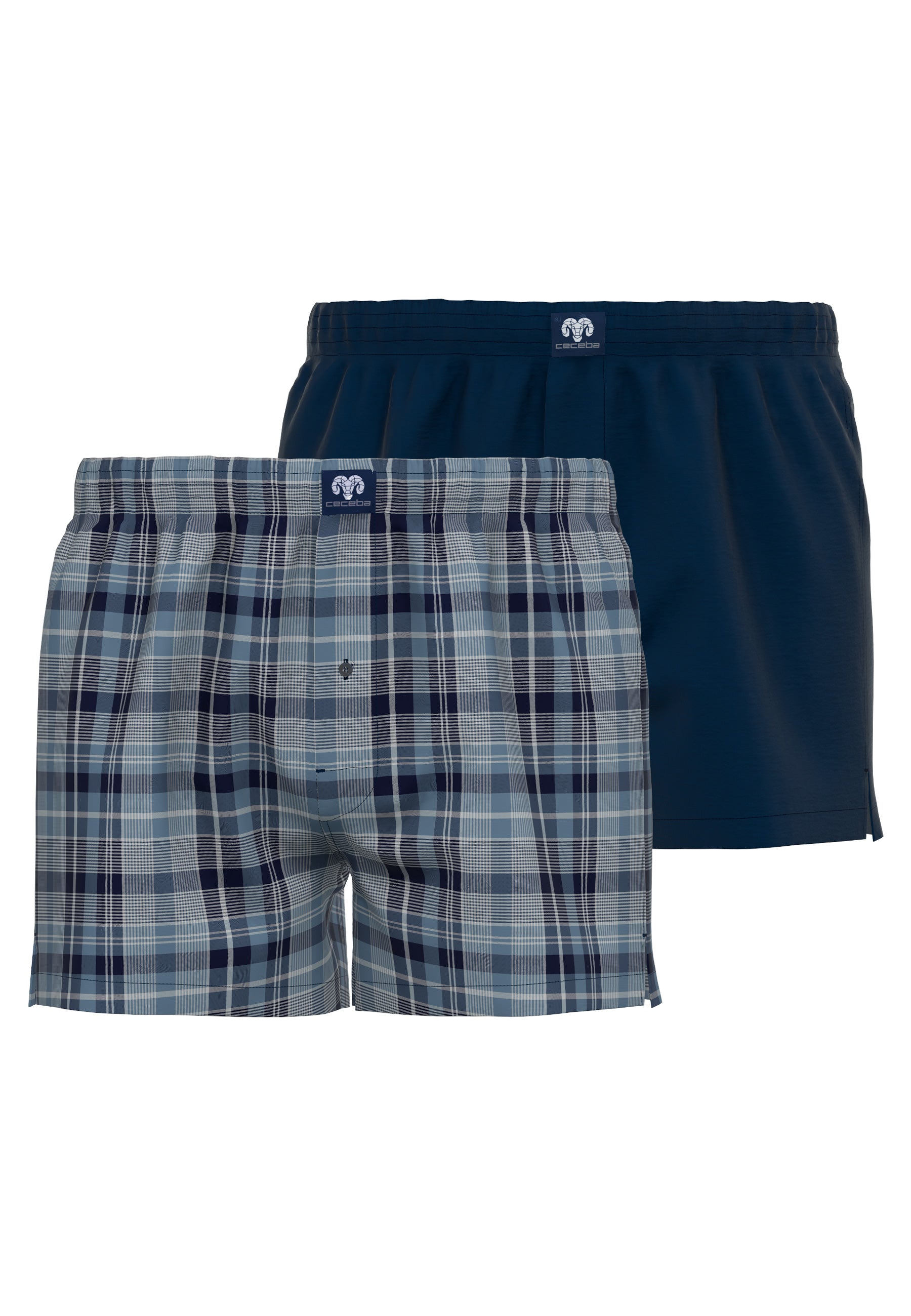 CECEBA men's boxer shorts, blue, plain, pack of 2