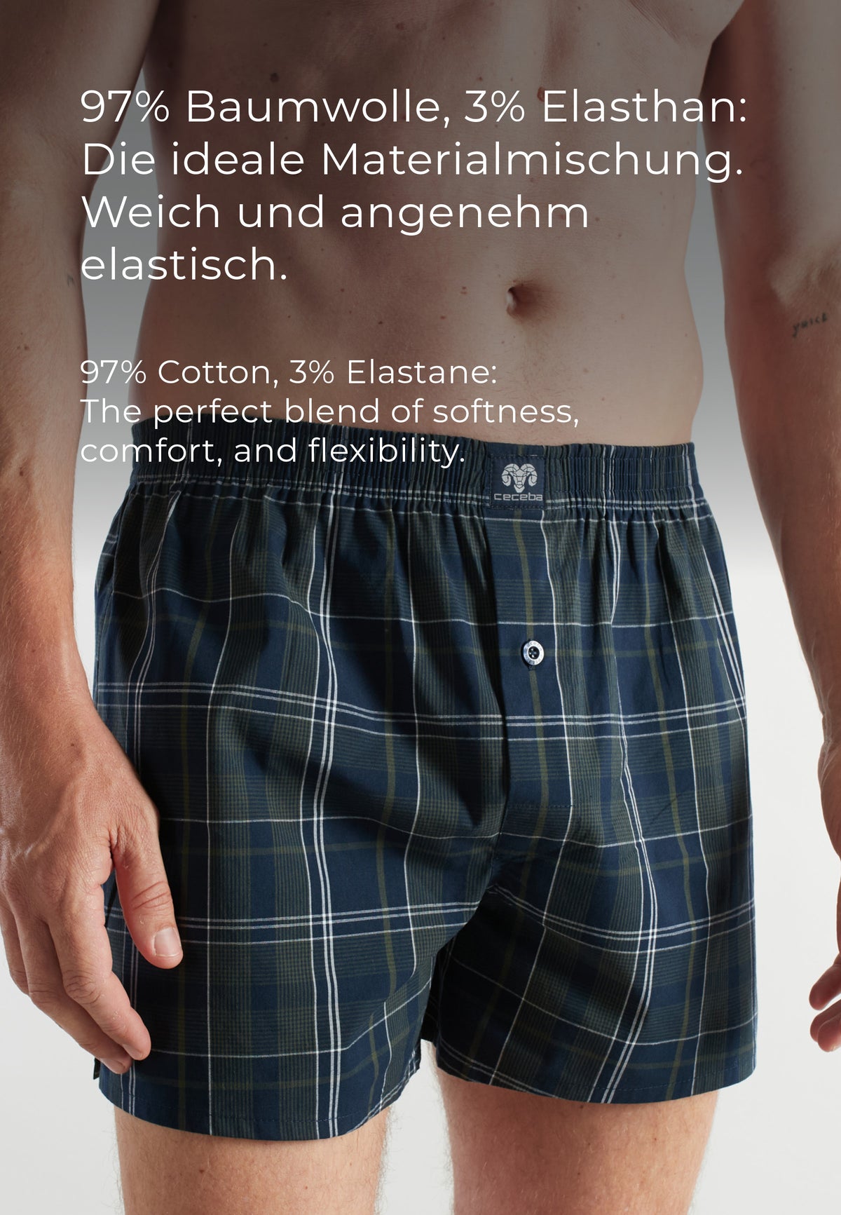 CECEBA Herren Boxershort blau uni 2er Pack