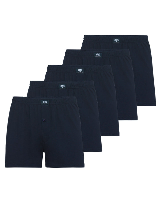 CECEBA men's boxer shorts, blue, plain, pack of 5 