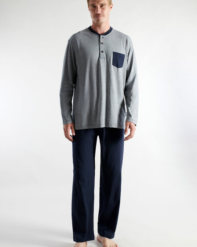 CECEBA Herren Pyjama blau quergestreift