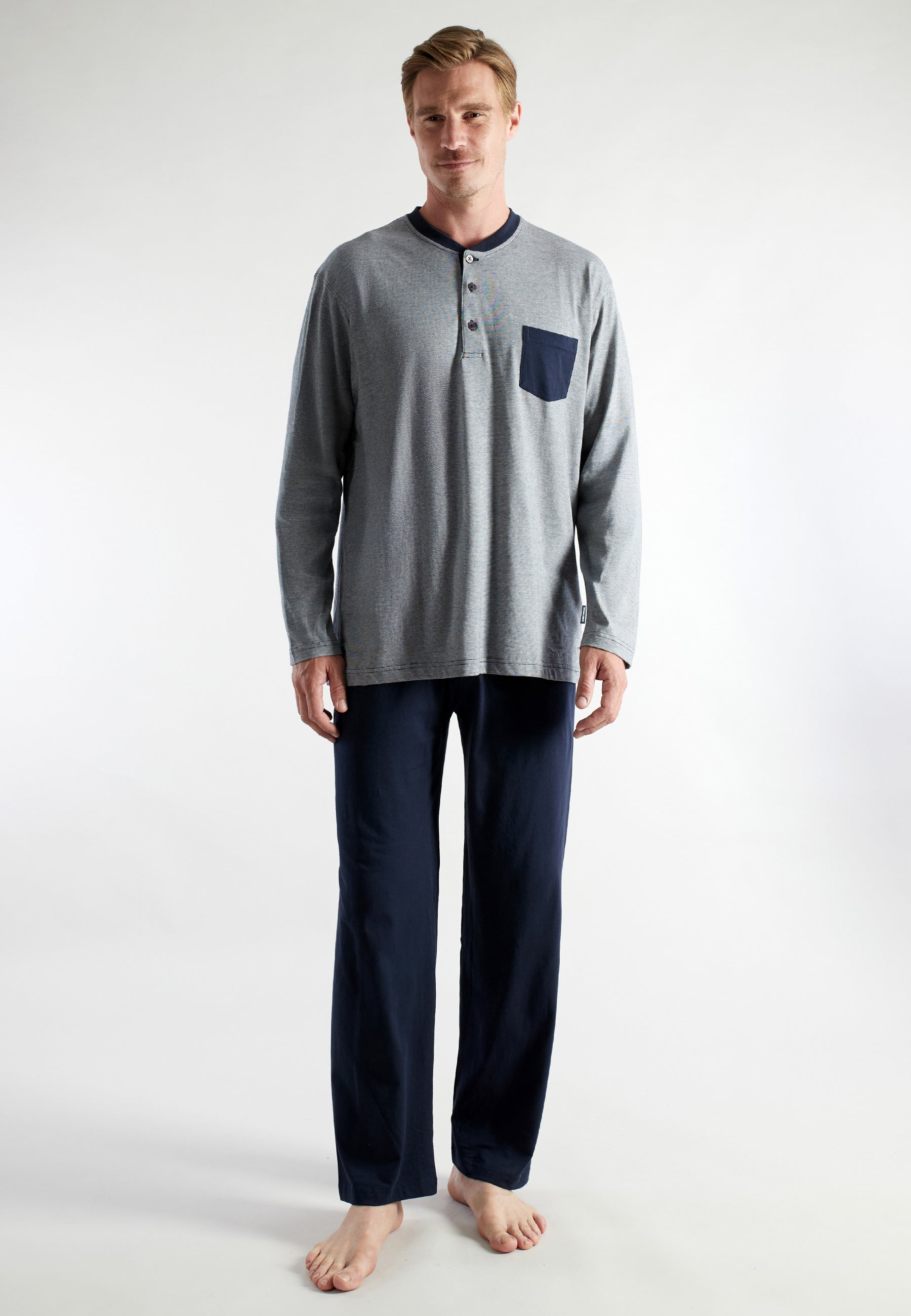 CECEBA Herren Pyjama blau quergestreift