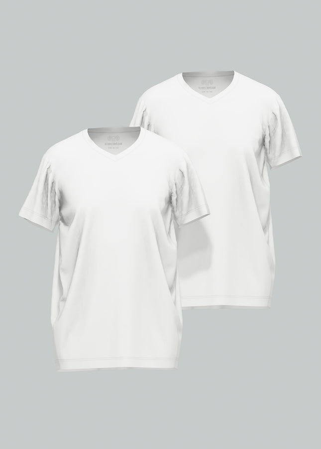 CECEBA Herren T-Shirt weiß uni 2er Pack