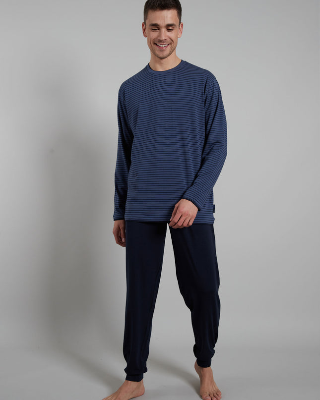CECEBA Herren Pyjama blau längsgestreift