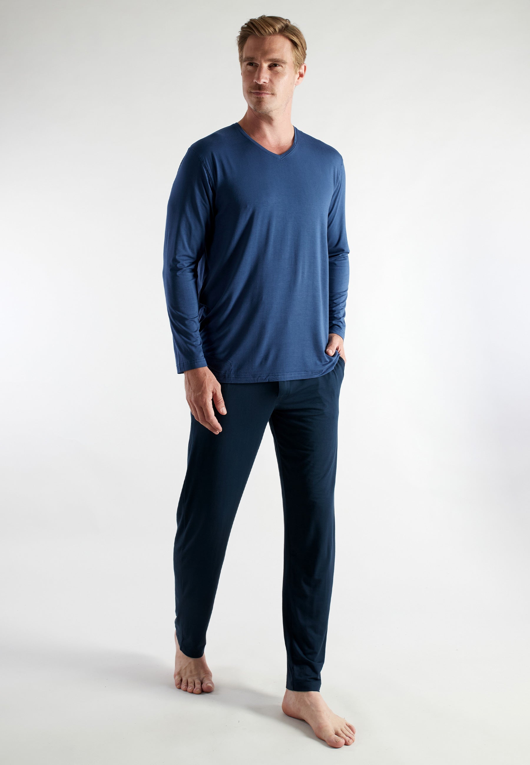 CECEBA Herren Pyjama blau uni