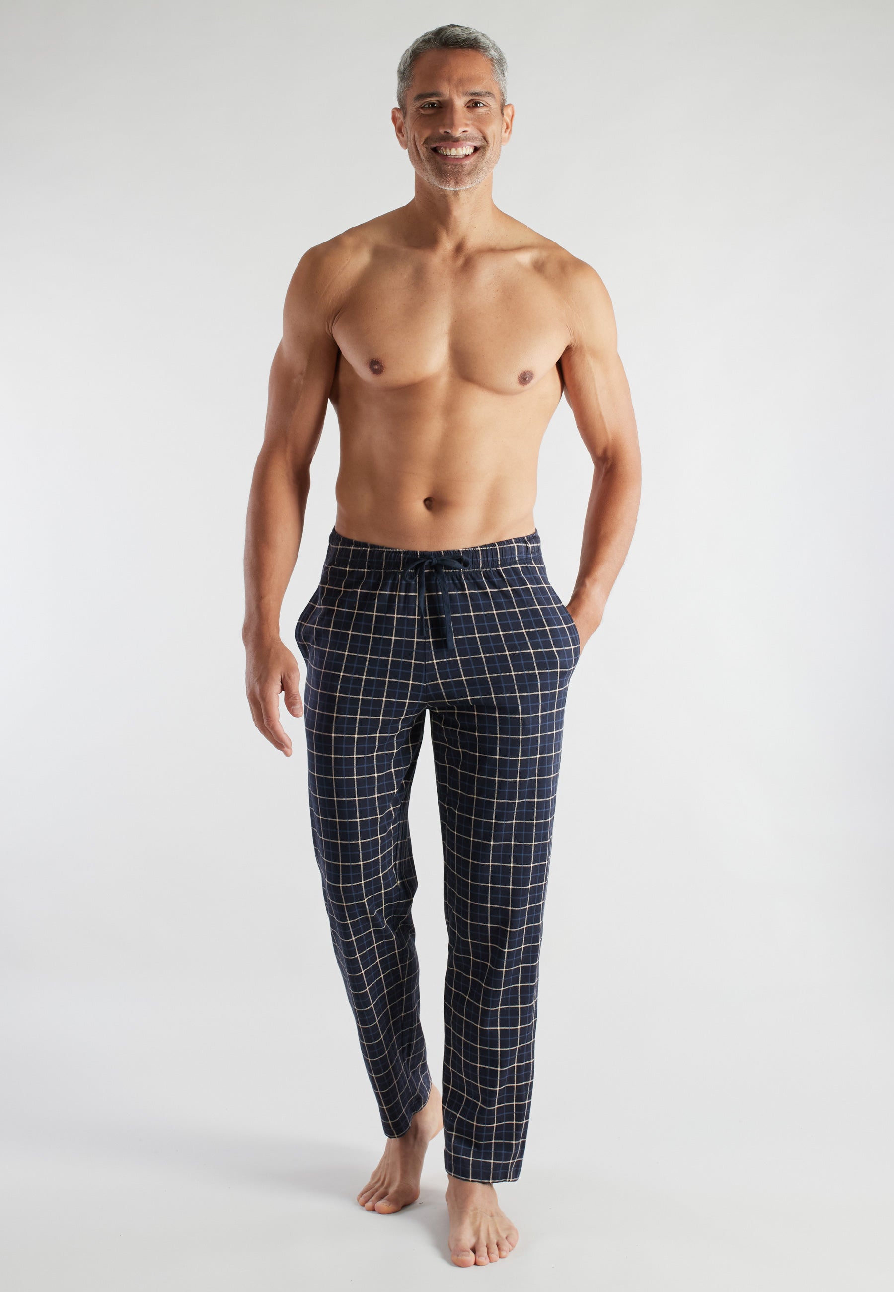 CECEBA Herren Lange-Hose blau kariert