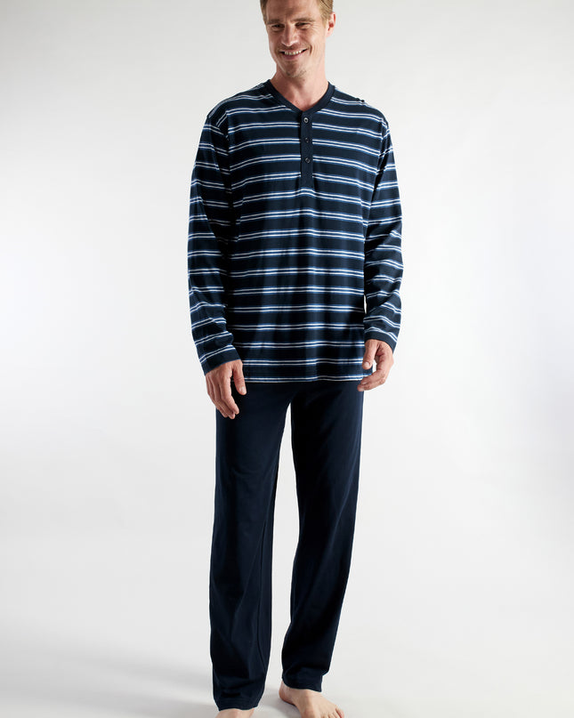 CECEBA Herren Pyjama blau quergestreift