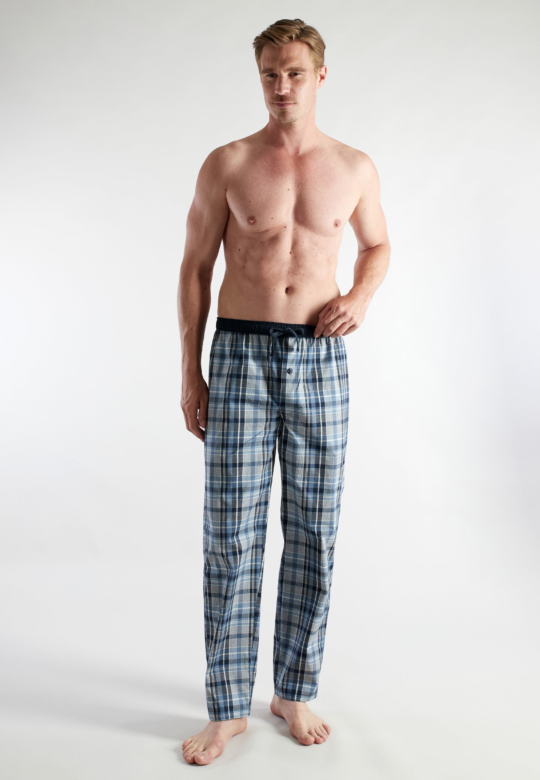 CECEBA Herren Lange-Hose blau kariert