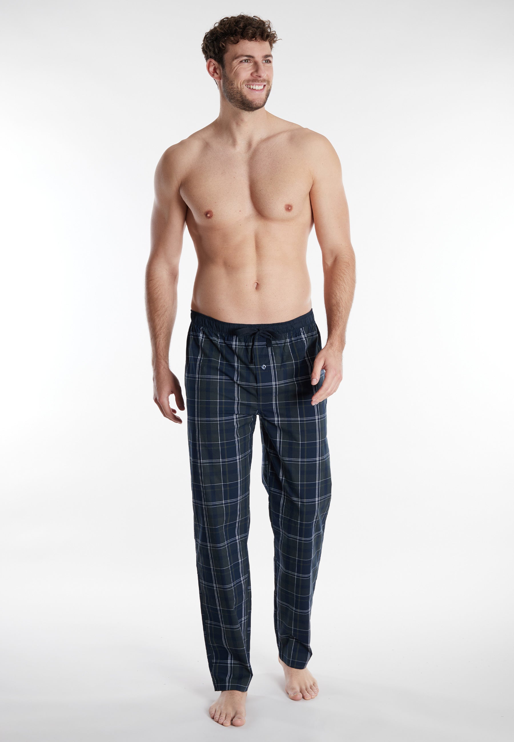 CECEBA Herren Lange-Hose blau kariert
