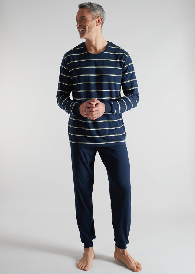 CECEBA Herren Pyjama blau quergestreift