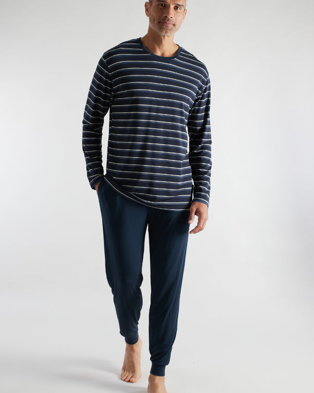 CECEBA Herren Pyjama blau quergestreift