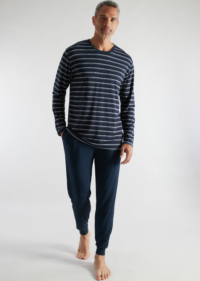 CECEBA Herren Pyjama blau quergestreift