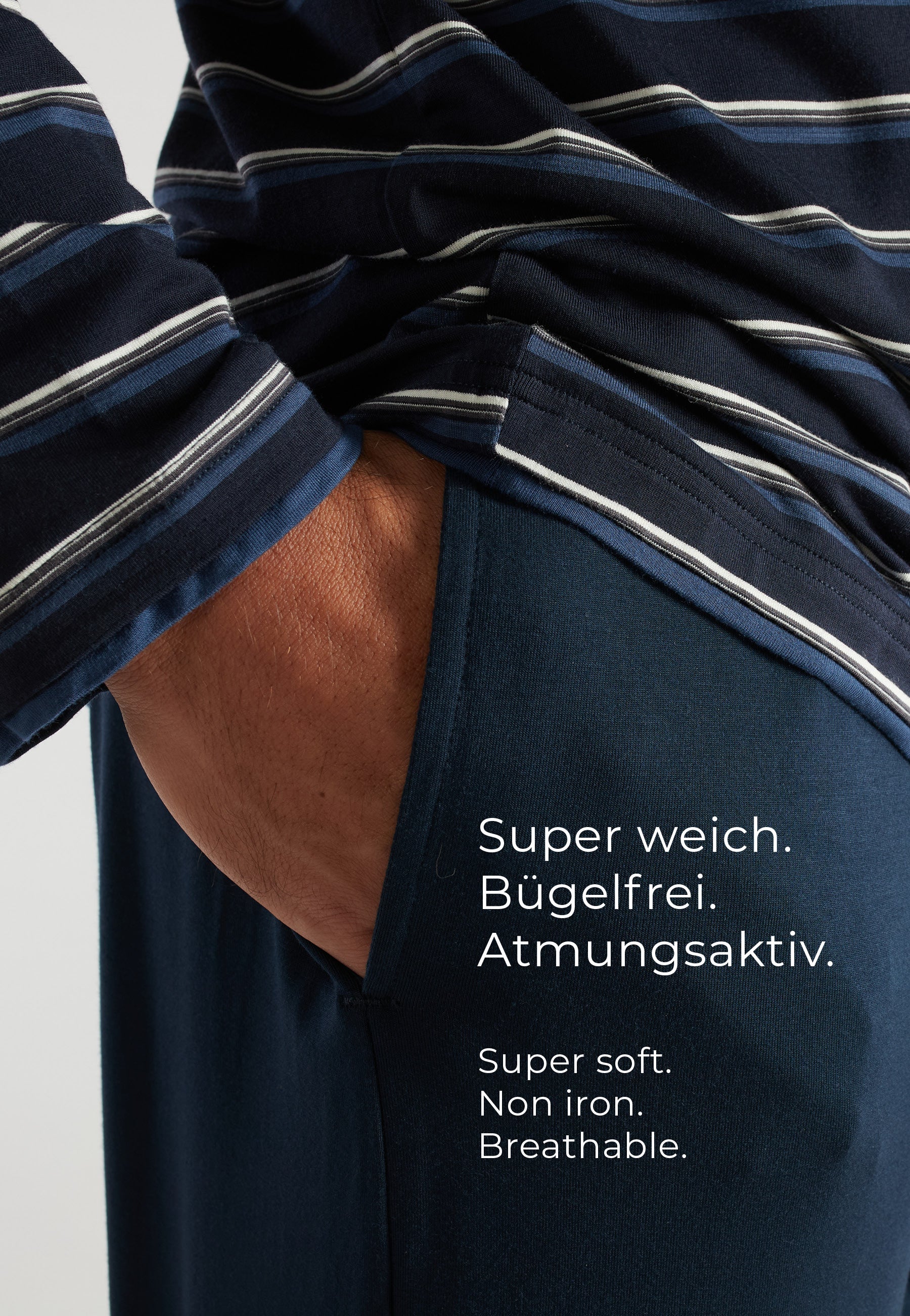 CECEBA Herren Pyjama blau quergestreift