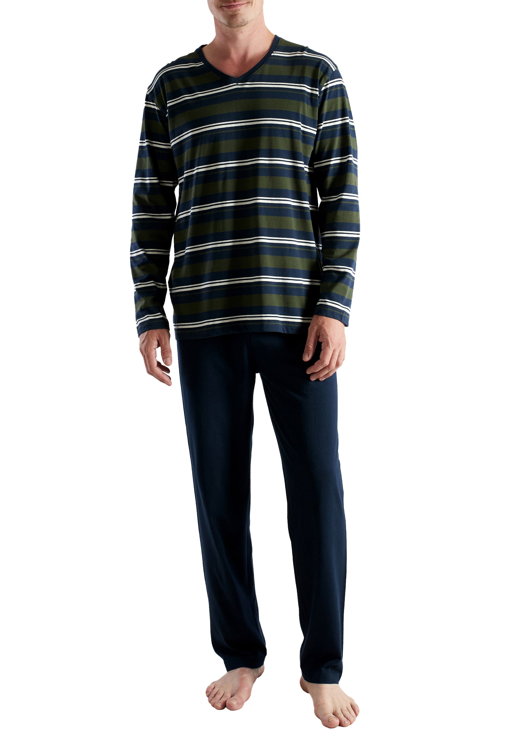 CECEBA Herren Pyjama grün quergestreift