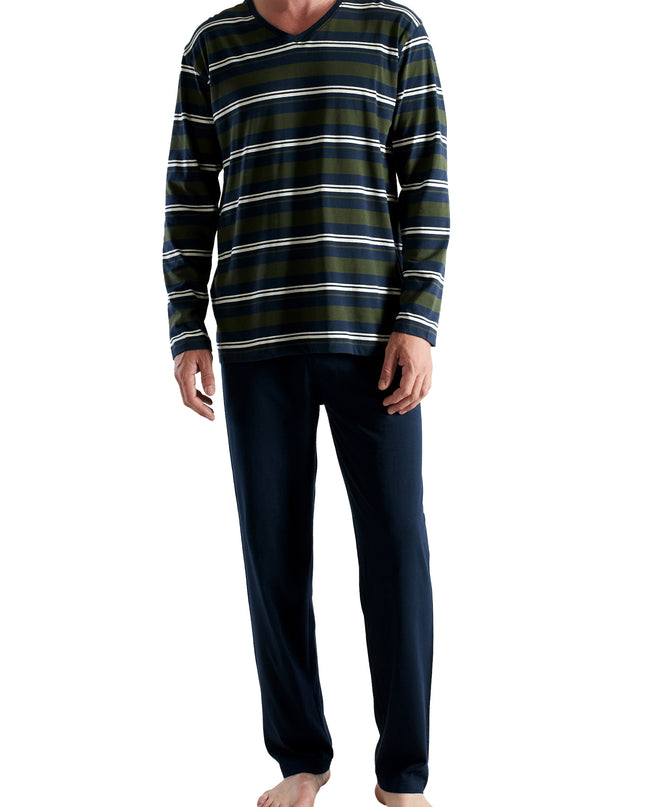 CECEBA Herren Pyjama grün quergestreift