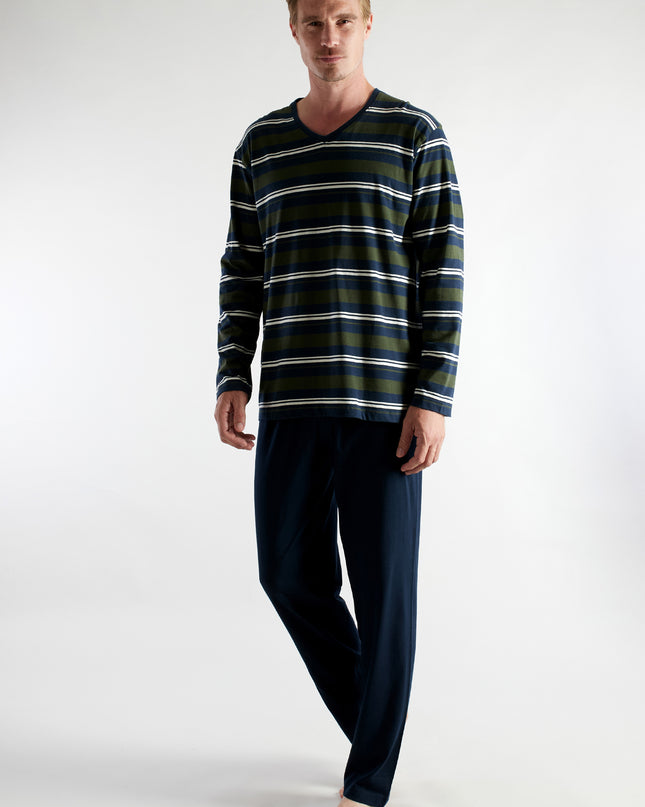 CECEBA Herren Pyjama grün quergestreift