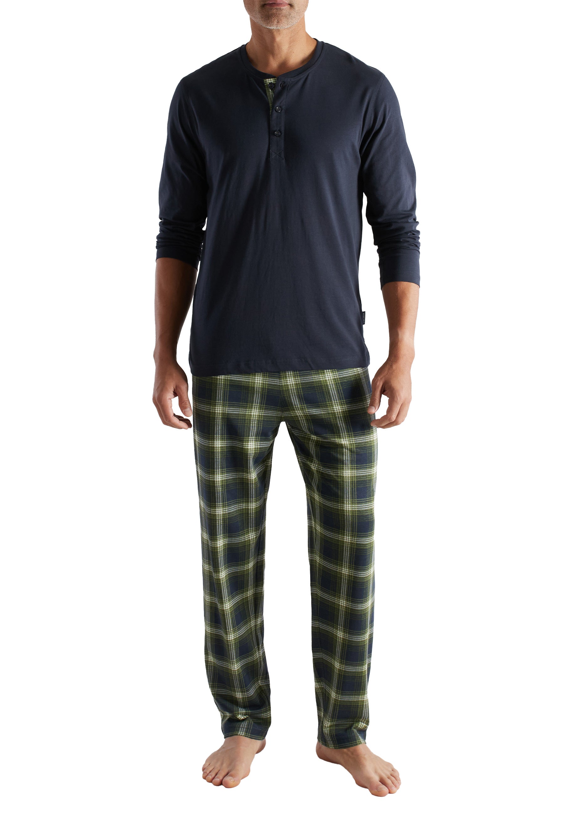CECEBA Herren Pyjama grün kariert