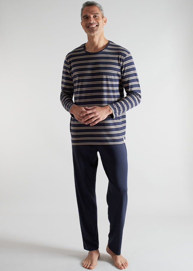 CECEBA Herren Pyjama blau quergestreift