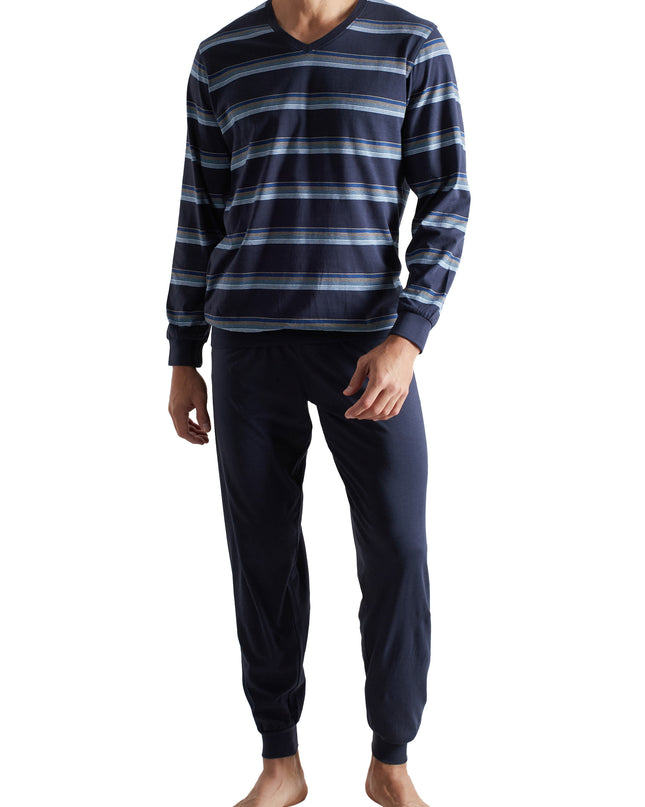 CECEBA Herren Pyjama blau quergestreift
