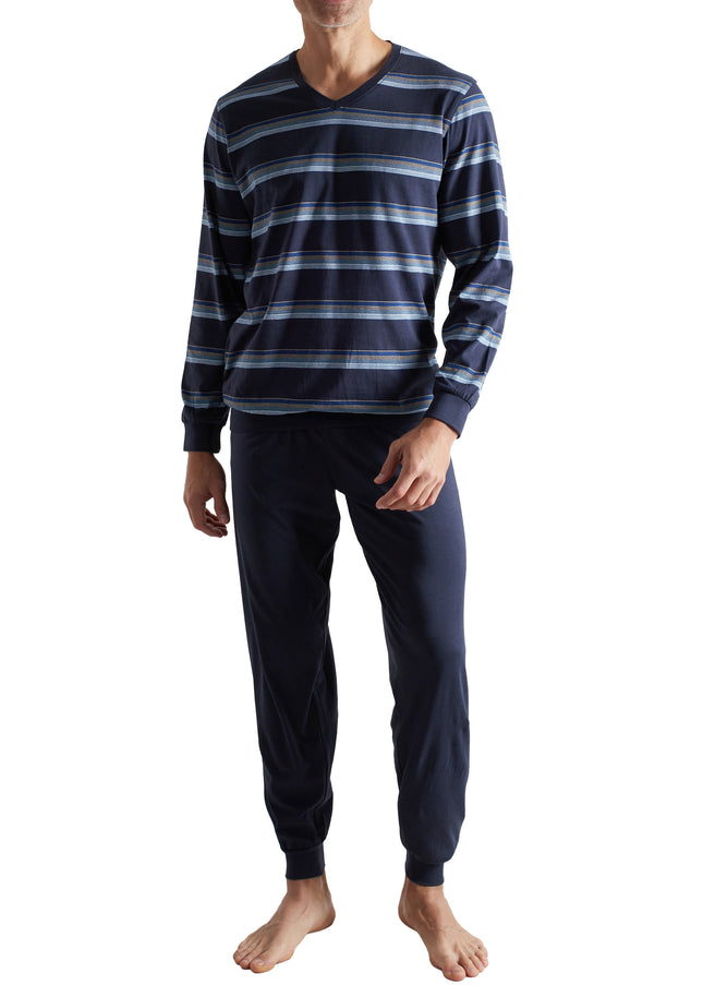 CECEBA Herren Pyjama blau quergestreift
