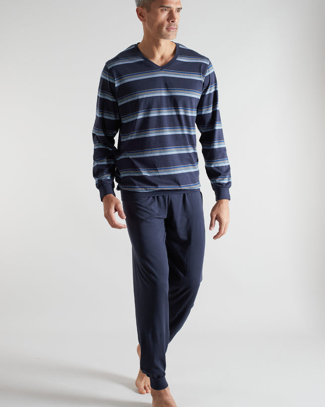 CECEBA Herren Pyjama blau quergestreift