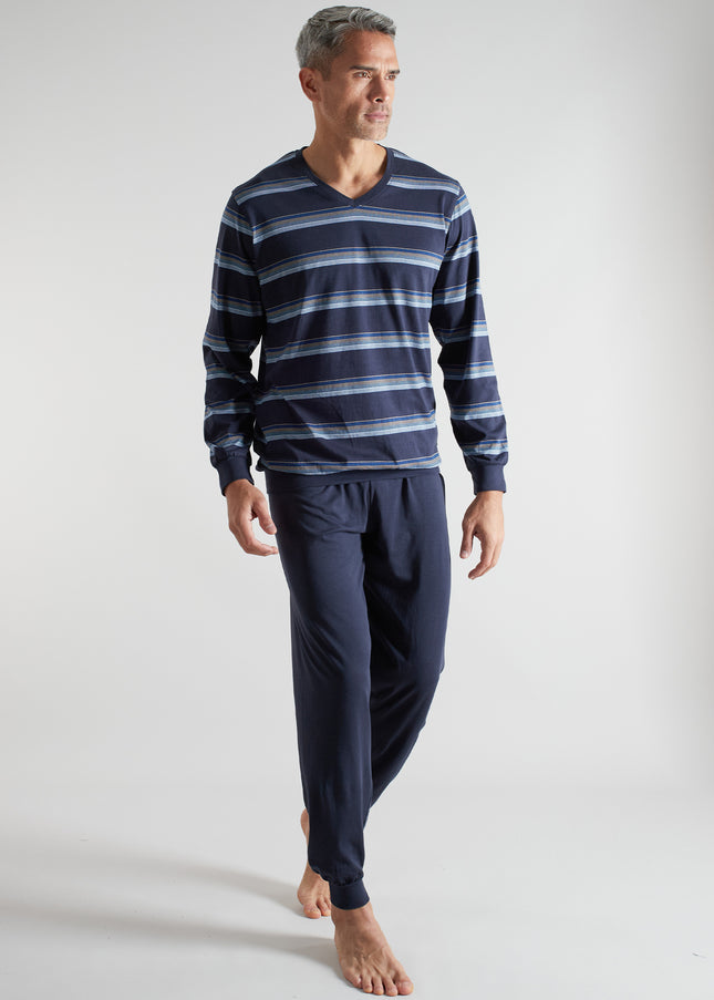 CECEBA Herren Pyjama blau quergestreift