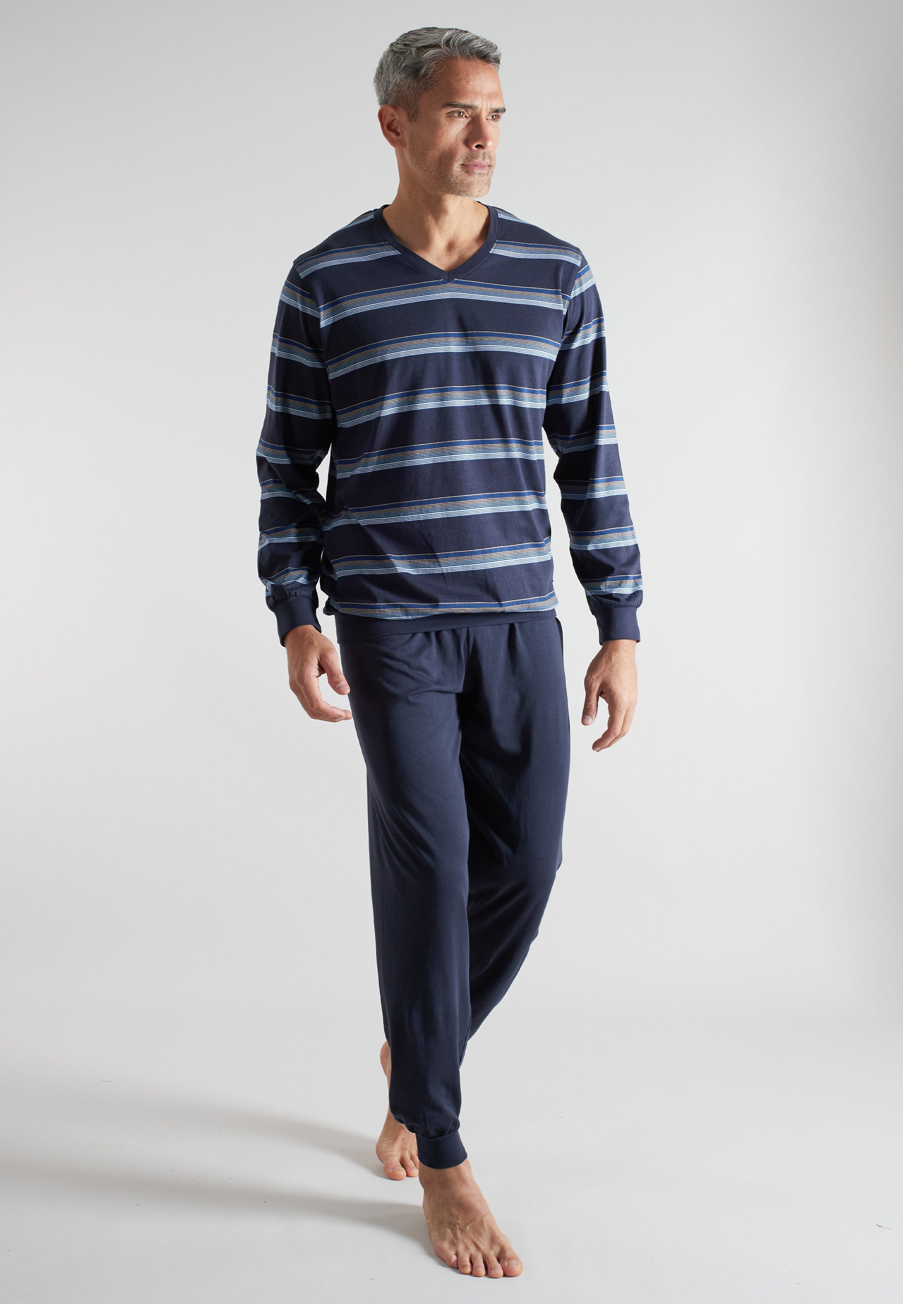 CECEBA Herren Pyjama blau quergestreift