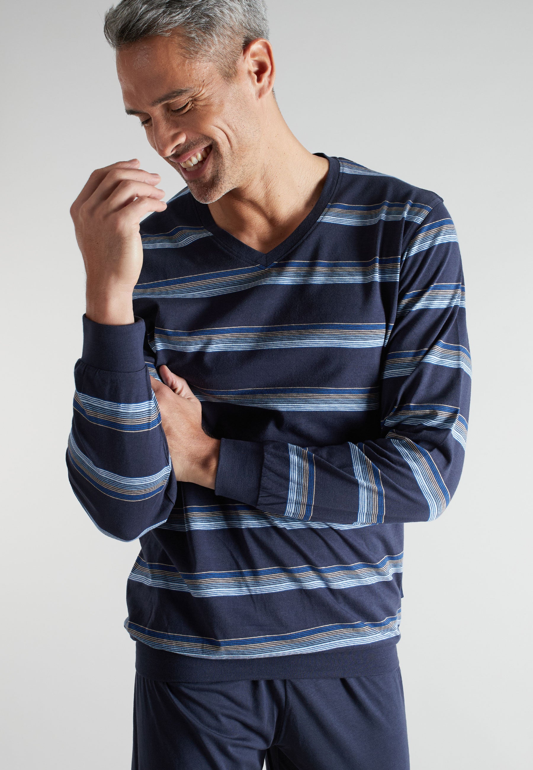 CECEBA Herren Pyjama blau quergestreift