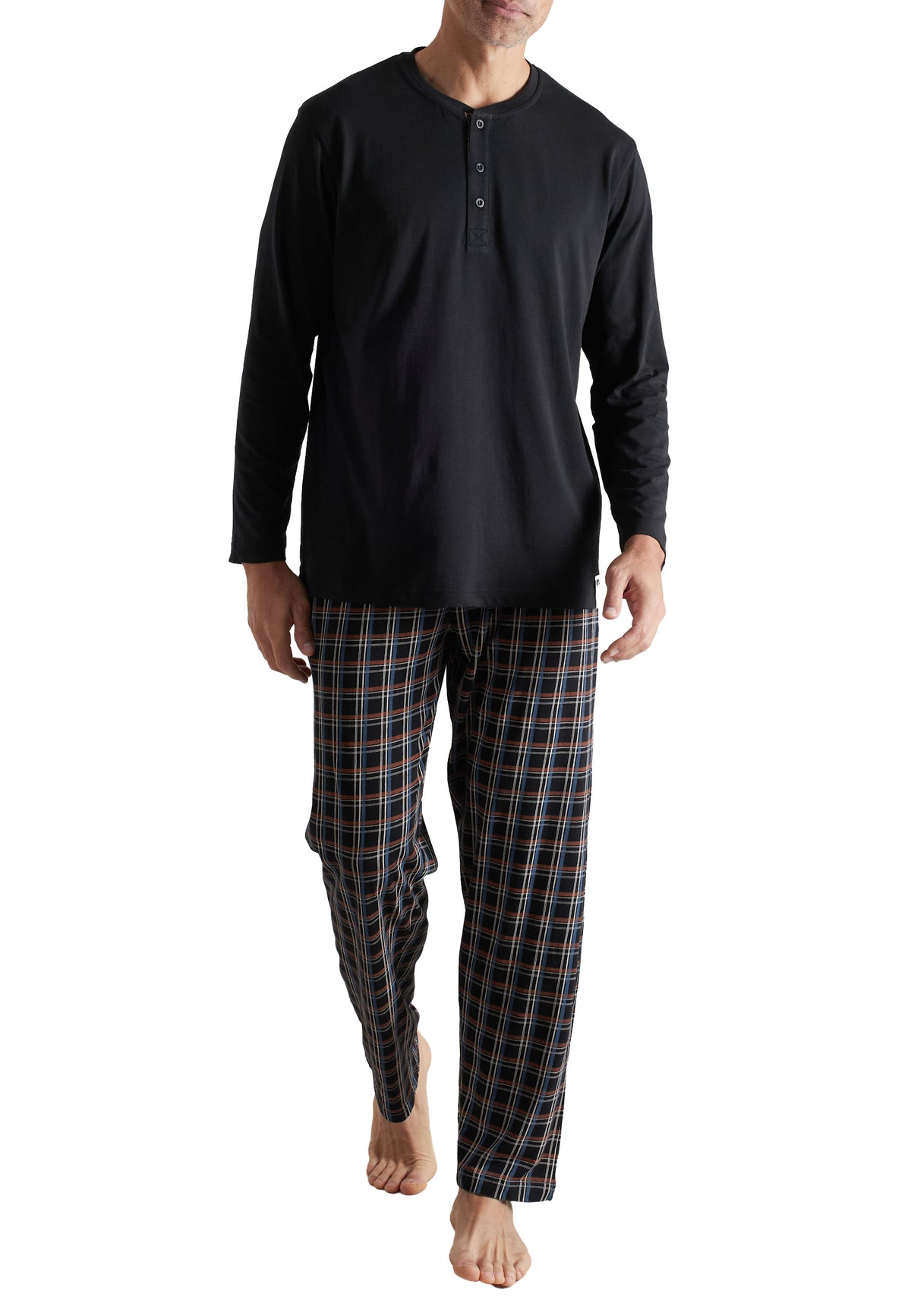 CECEBA Herren Pyjama schwarz kariert