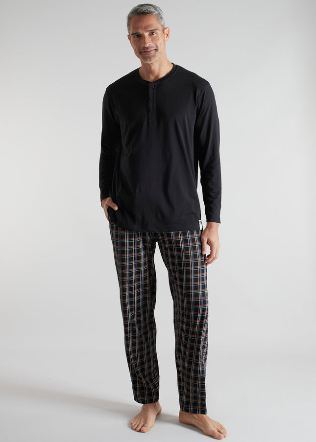 CECEBA Herren Pyjama schwarz kariert