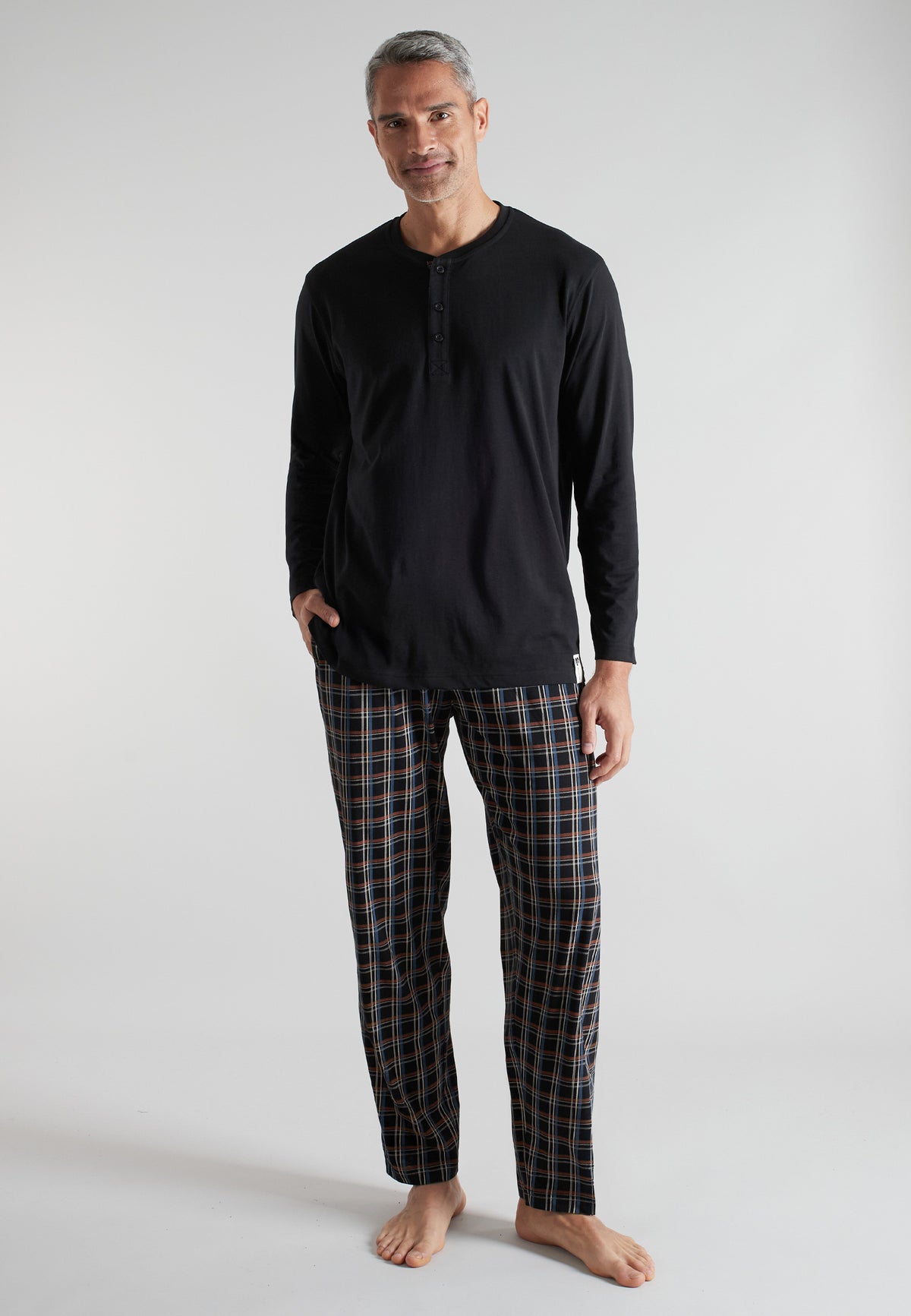 CECEBA Herren Pyjama schwarz kariert