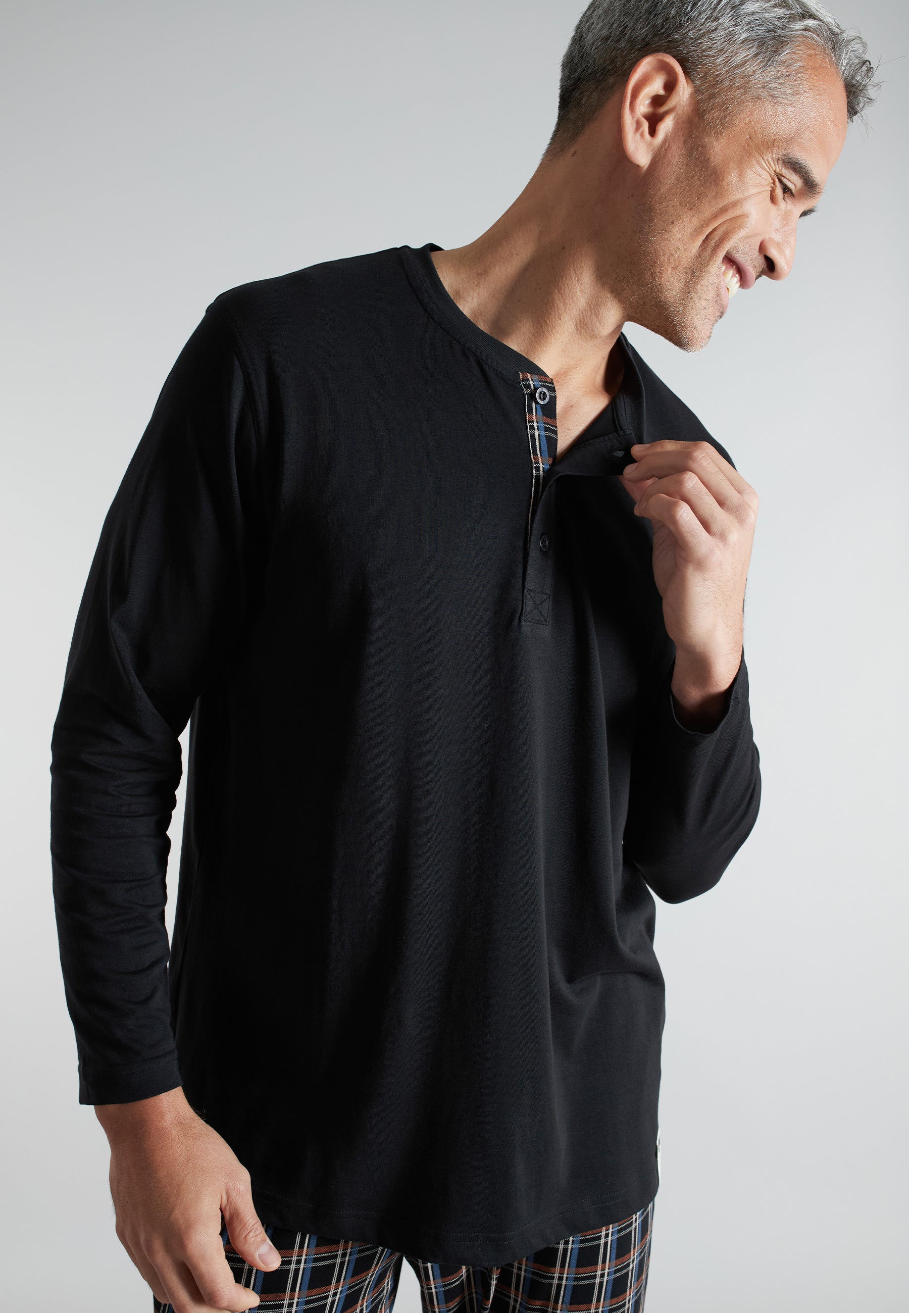CECEBA Herren Pyjama schwarz kariert
