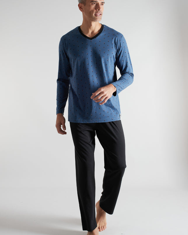 CECEBA Herren Pyjama blau bedruckt
