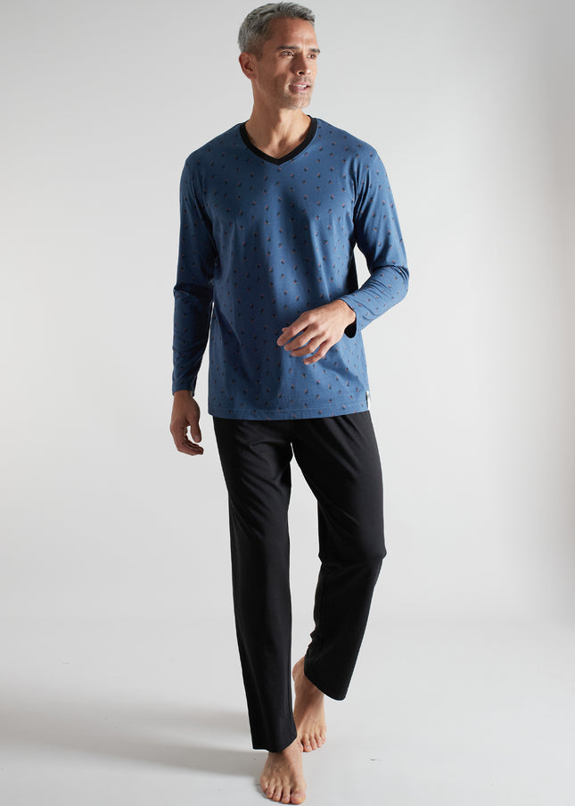CECEBA Herren Pyjama blau bedruckt