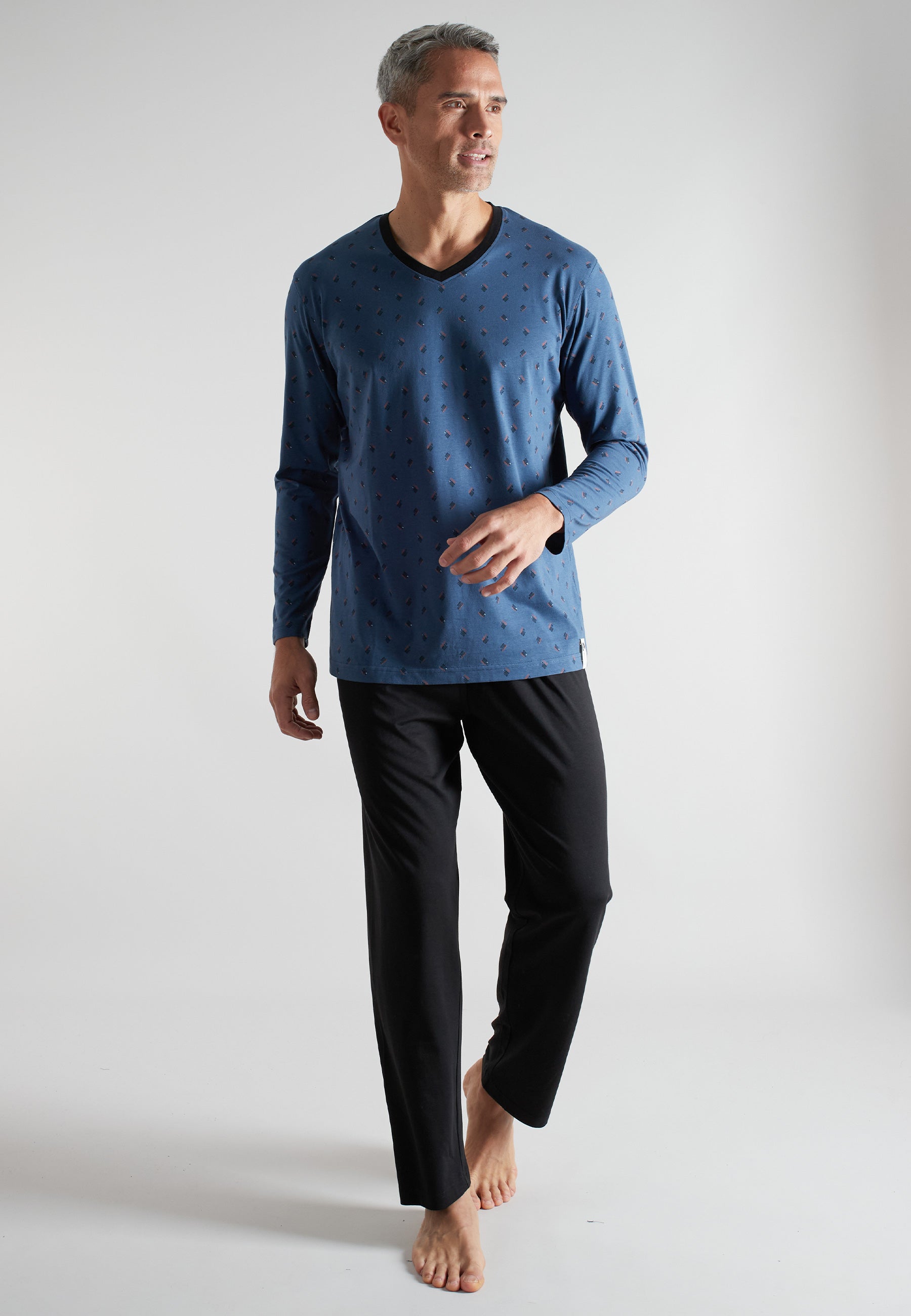 CECEBA Herren Pyjama blau bedruckt